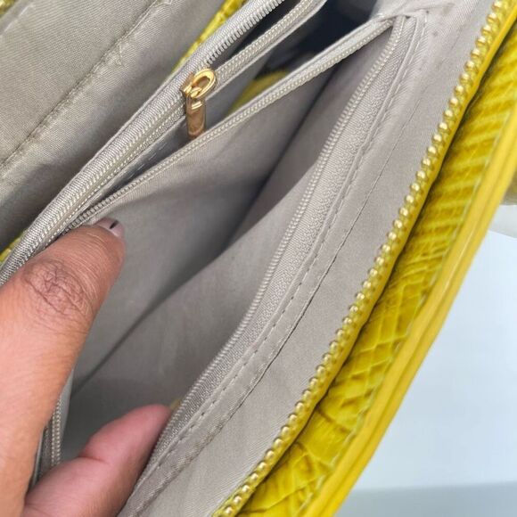 Yellow Croc Embossed Faux Leather Structured Satchel – Medium Top Handle Bag - Picture 12 of 17